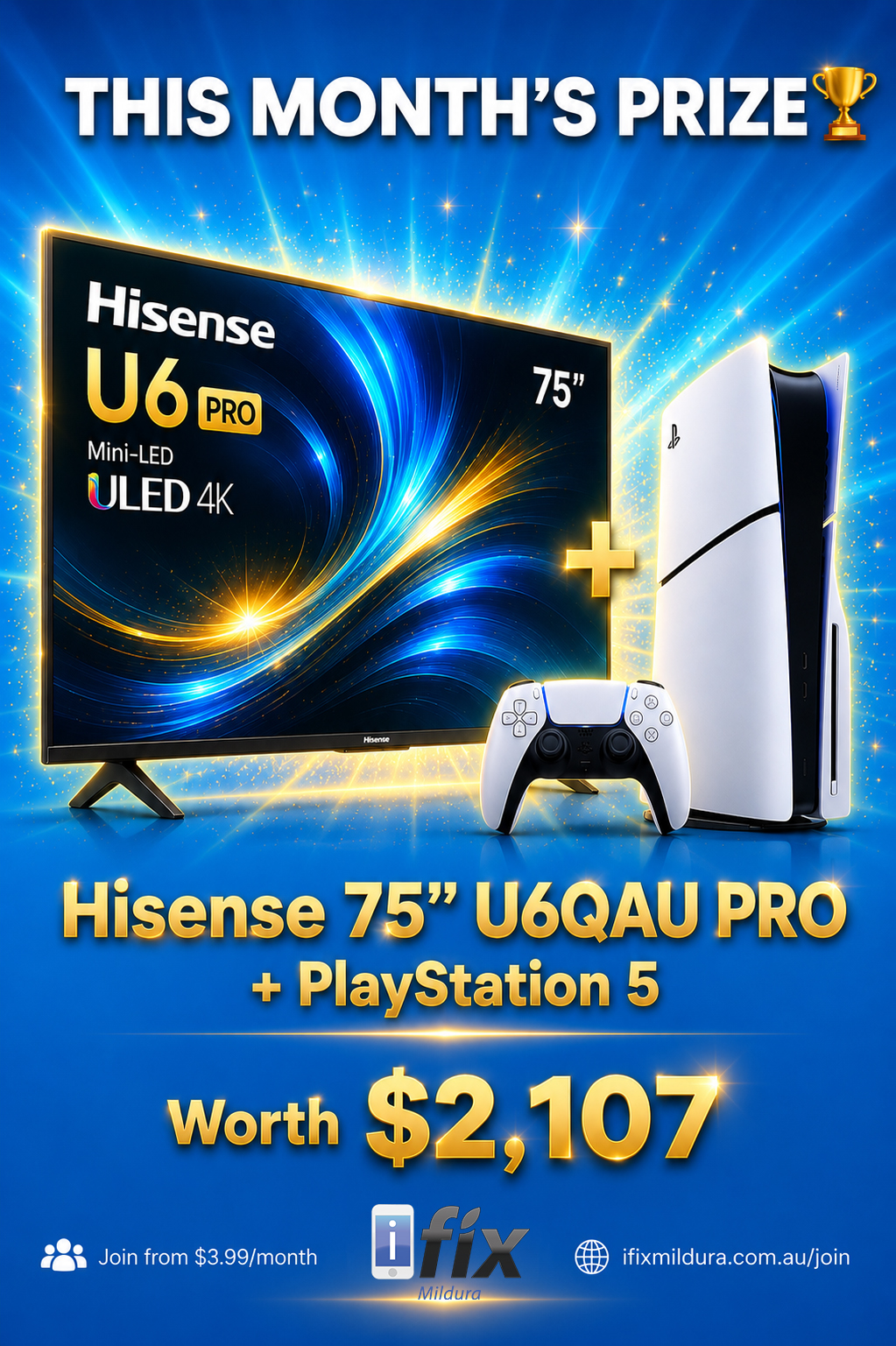 Hisense 75" U6QAU PRO 4K ULED Mini-LED Smart TV + PlayStation 5 Console